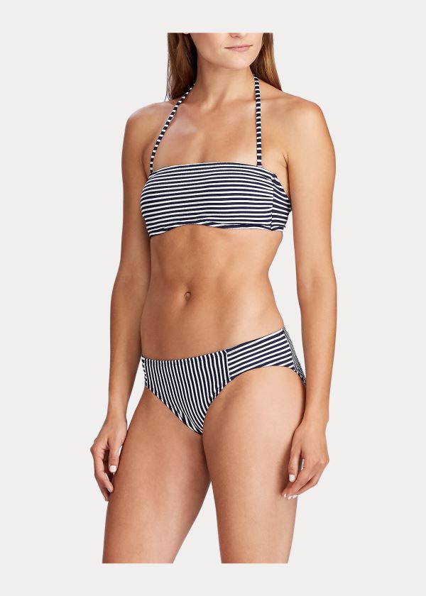 Stroje Pływackie Ralph Lauren Striped Bandeau Top Damskie Granatowe | LHYP9756