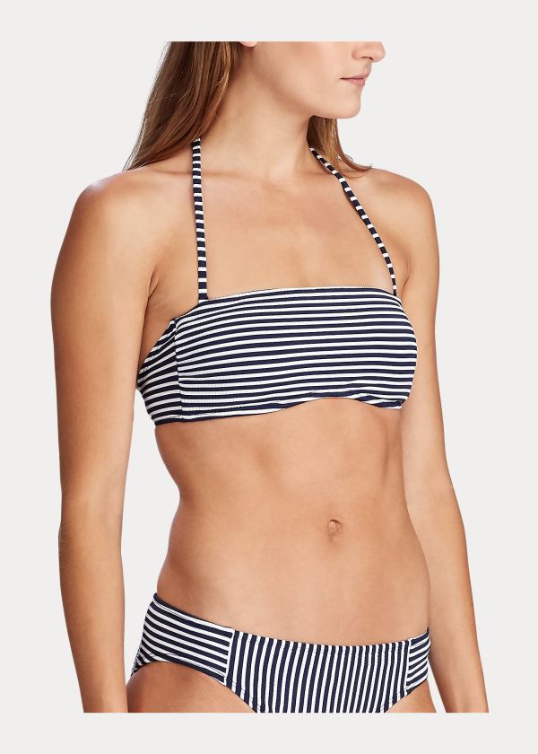 Stroje Pływackie Ralph Lauren Striped Bandeau Top Damskie Granatowe | LHYP9756