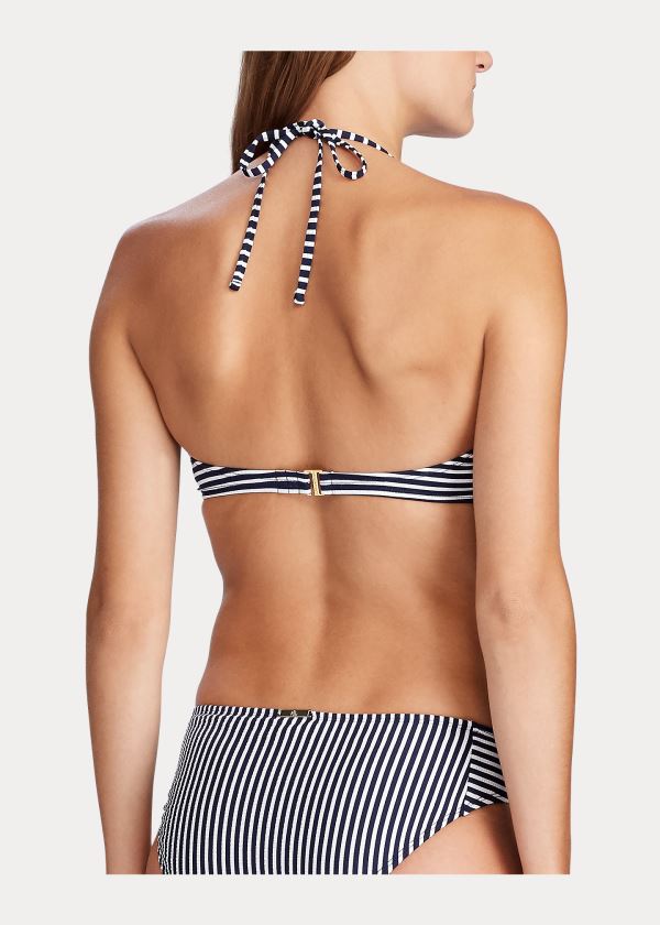 Stroje Pływackie Ralph Lauren Striped Bandeau Top Damskie Granatowe | LHYP9756