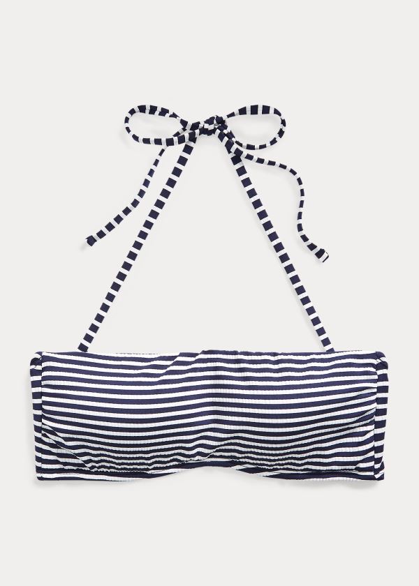 Stroje Pływackie Ralph Lauren Striped Bandeau Top Damskie Granatowe | LHYP9756