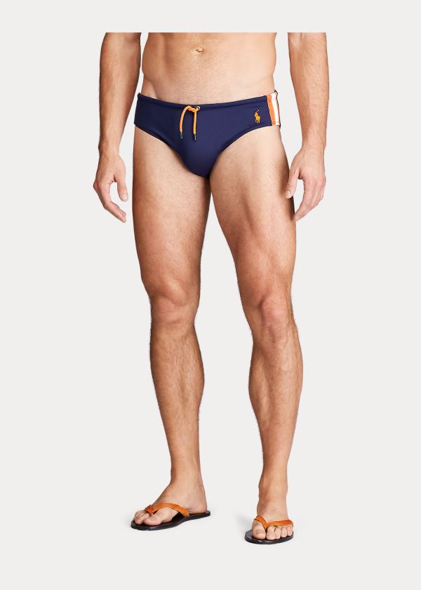 Stroje Pływackie Ralph Lauren Striped Swim Brief Męskie Granatowe Pomarańczowe | ZUOS6313