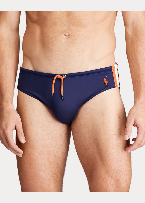 Stroje Pływackie Ralph Lauren Striped Swim Brief Męskie Granatowe Pomarańczowe | ZUOS6313