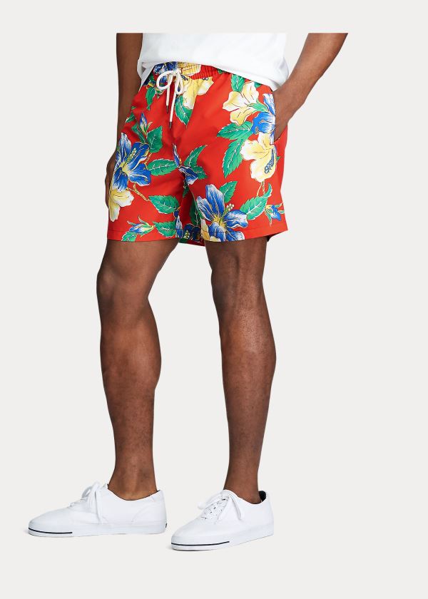 Stroje Pływackie Ralph Lauren Traveler Floral Swim Trunk Męskie Czerwone Kolorowe | IFZE5236