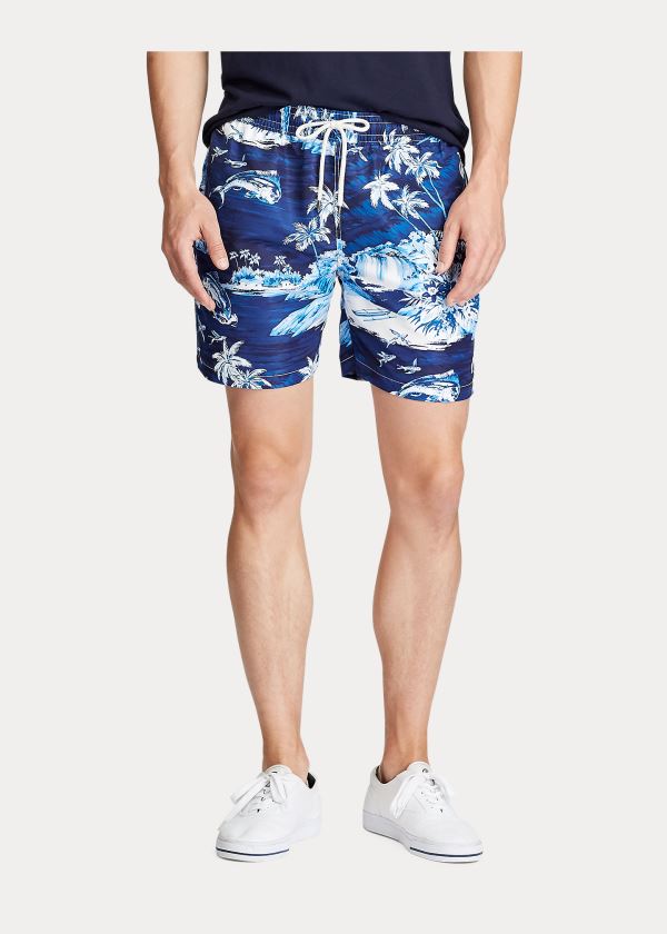 Stroje Pływackie Ralph Lauren Traveler Tropical Swim Trunk Męskie Niebieskie Kolorowe | NNAG5973