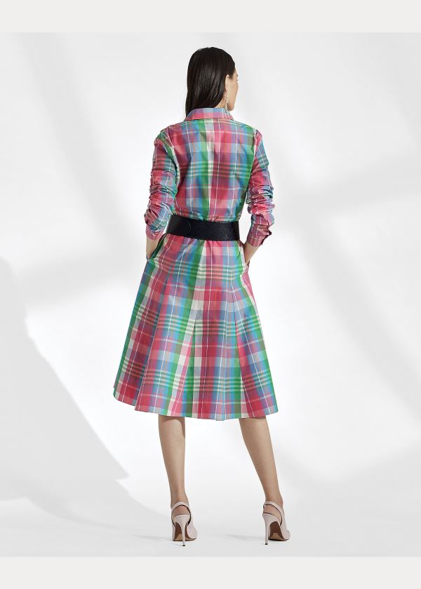 Sukienka Ralph Lauren Aldene Madras Shirtdress Damskie Różowe Zielone Kolorowe | RFGY9770