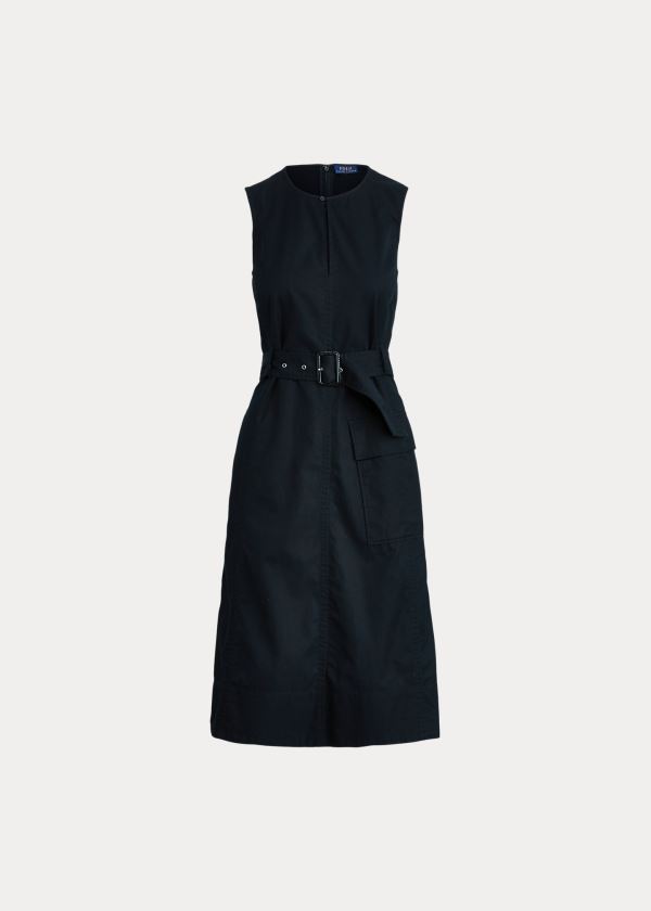 Sukienka Ralph Lauren Belted Chino Dress Damskie Czarne | YVVM3774