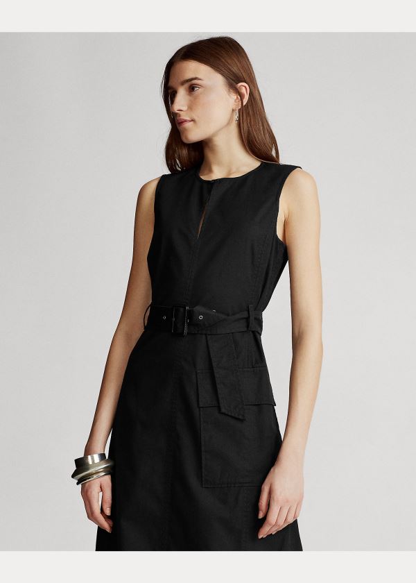 Sukienka Ralph Lauren Belted Chino Dress Damskie Czarne | YVVM3774