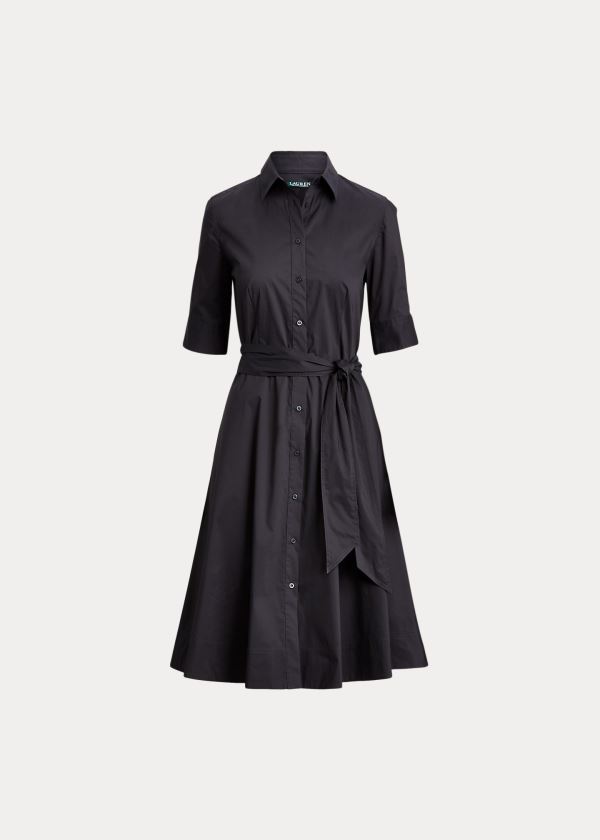 Sukienka Ralph Lauren Belted Cotton-Blend Shirtdress Damskie Czarne | URAV1359