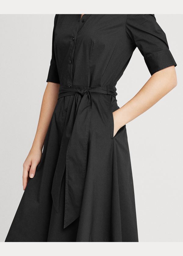 Sukienka Ralph Lauren Belted Cotton-Blend Shirtdress Damskie Czarne | URAV1359