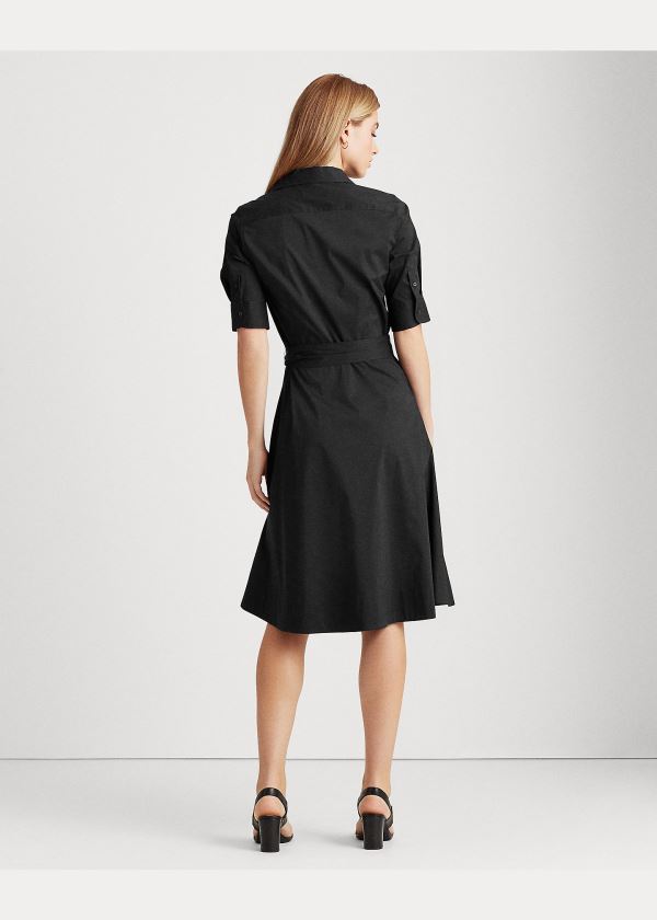 Sukienka Ralph Lauren Belted Cotton-Blend Shirtdress Damskie Czarne | URAV1359