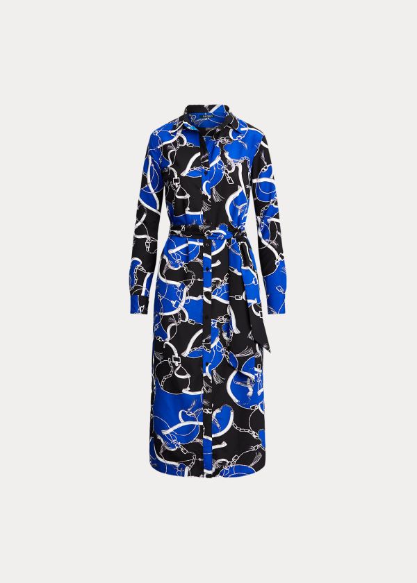 Sukienka Ralph Lauren Belted Crepe Shirtdress Damskie Niebieskie Kolorowe | FTFD5632