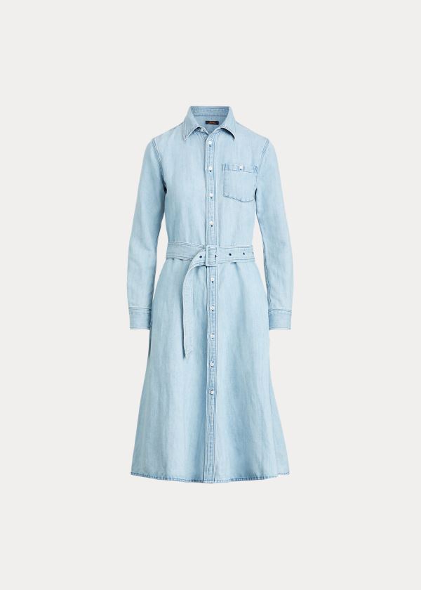 Sukienka Ralph Lauren Belted Denim Shirtdress Damskie Głęboka Indygo | QRAE1781