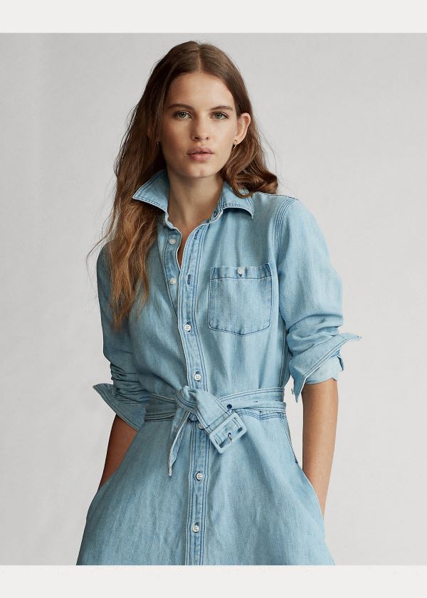 Sukienka Ralph Lauren Belted Denim Shirtdress Damskie Głęboka Indygo | QRAE1781