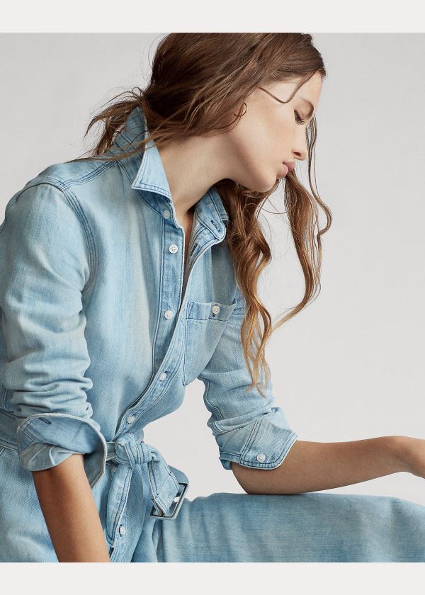 Sukienka Ralph Lauren Belted Denim Shirtdress Damskie Głęboka Indygo | QRAE1781