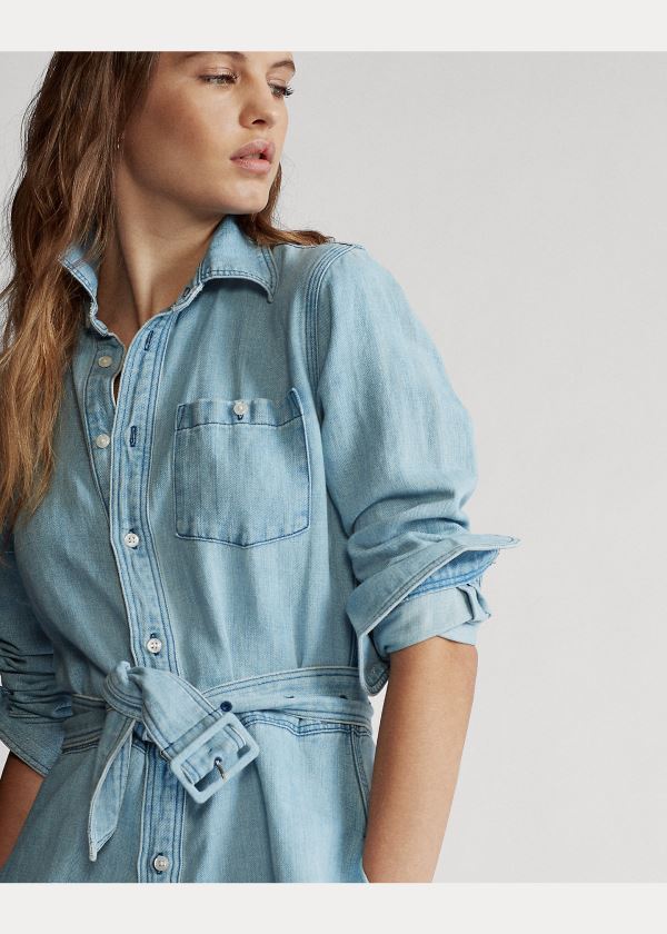 Sukienka Ralph Lauren Belted Denim Shirtdress Damskie Głęboka Indygo | QRAE1781