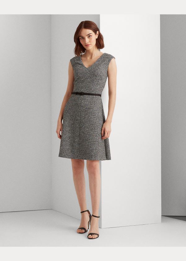 Sukienka Ralph Lauren Belted Tweed Dress Damskie Czarne Kolorowe | DEDI4758