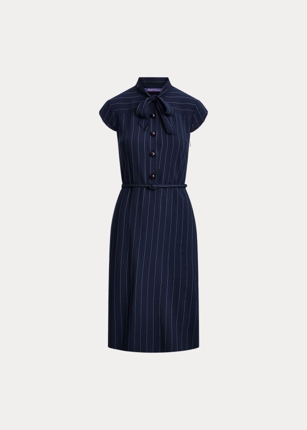 Sukienka Ralph Lauren Carlisle Wool Twill Day Dress Damskie Granatowe Kremowe | CPWF6772