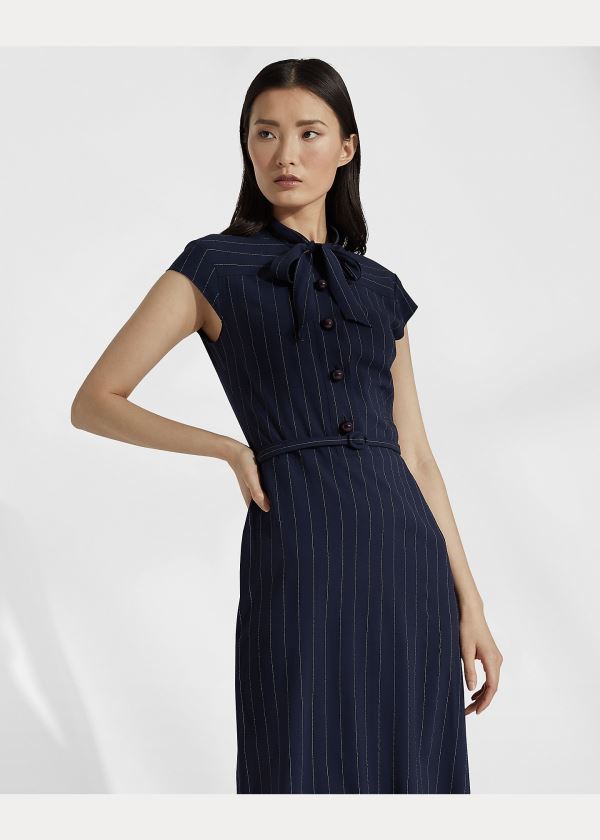 Sukienka Ralph Lauren Carlisle Wool Twill Day Dress Damskie Granatowe Kremowe | CPWF6772