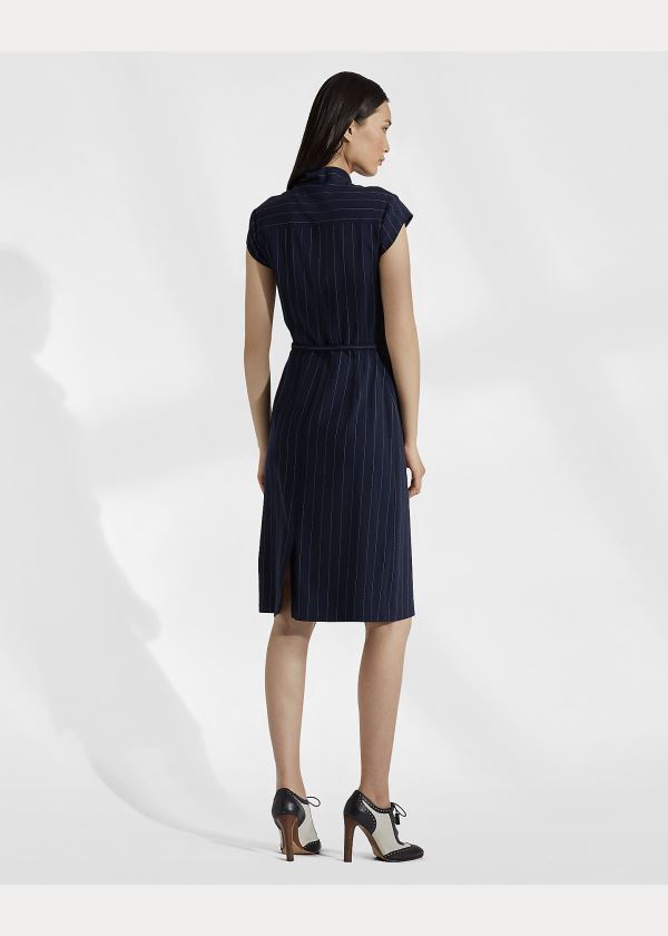 Sukienka Ralph Lauren Carlisle Wool Twill Day Dress Damskie Granatowe Kremowe | CPWF6772