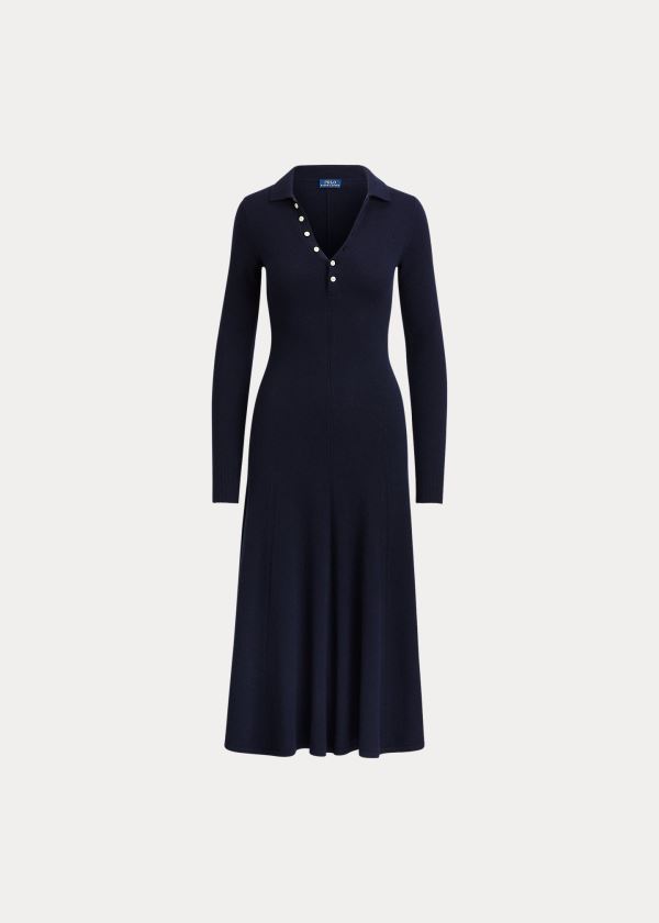 Sukienka Ralph Lauren Cashmere A-Line Dress Damskie Granatowe | PYKF8056