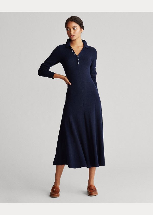 Sukienka Ralph Lauren Cashmere A-Line Dress Damskie Granatowe | PYKF8056