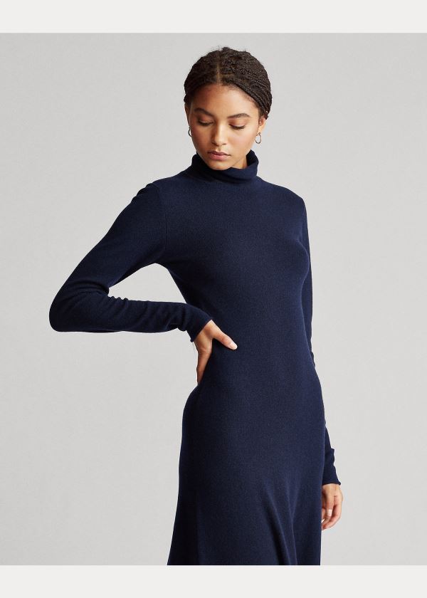 Sukienka Ralph Lauren Cashmere Turtleneck Dress Damskie Granatowe | FGMK1769