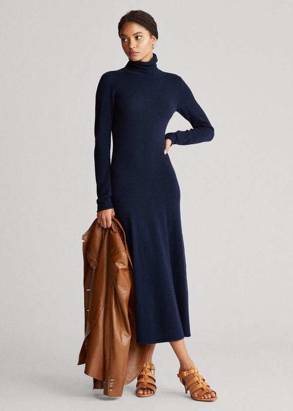 Sukienka Ralph Lauren Cashmere Turtleneck Dress Damskie Granatowe | FGMK1769