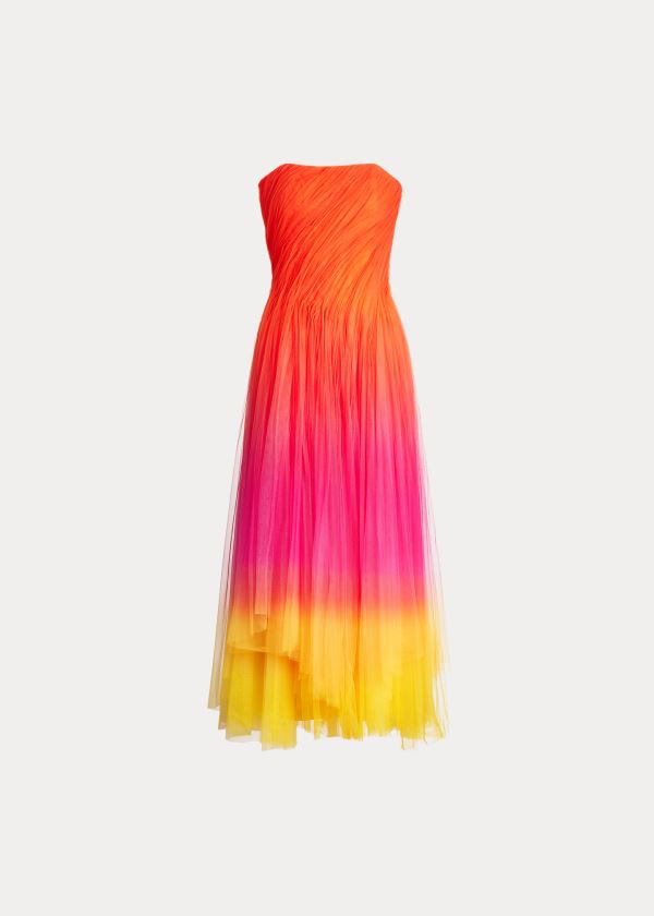 Sukienka Ralph Lauren Clementine Ombr? Tulle Dress Damskie Pomarańczowe Różowe Żółte | LXPQ1416