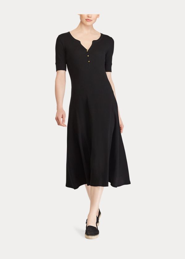 Sukienka Ralph Lauren Cotton Fit-and-Flare Dress Damskie Czarne | SRED6135