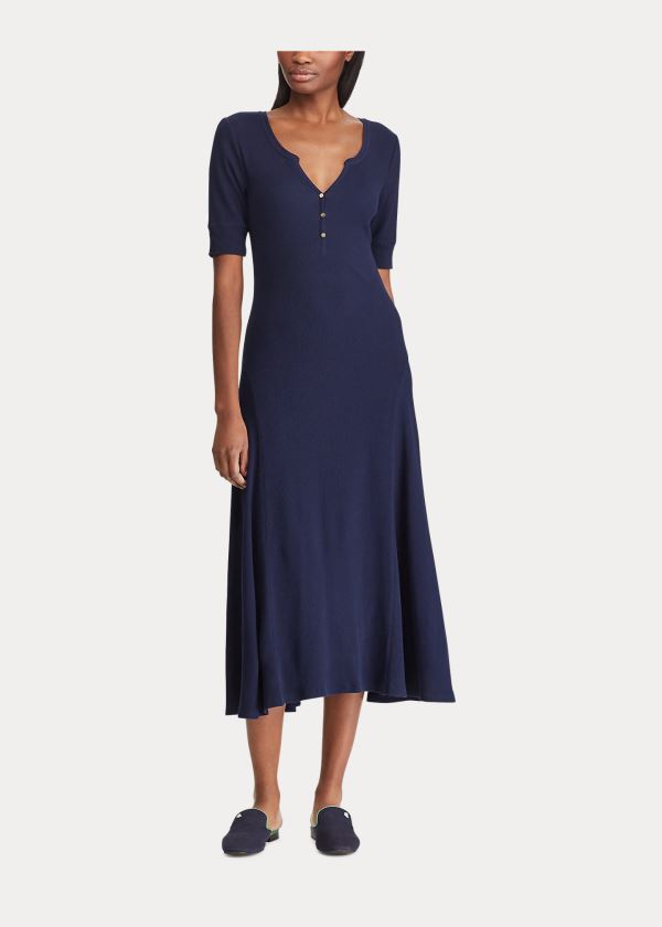 Sukienka Ralph Lauren Cotton Fit-and-Flare Dress Damskie Granatowe | NSUF4695