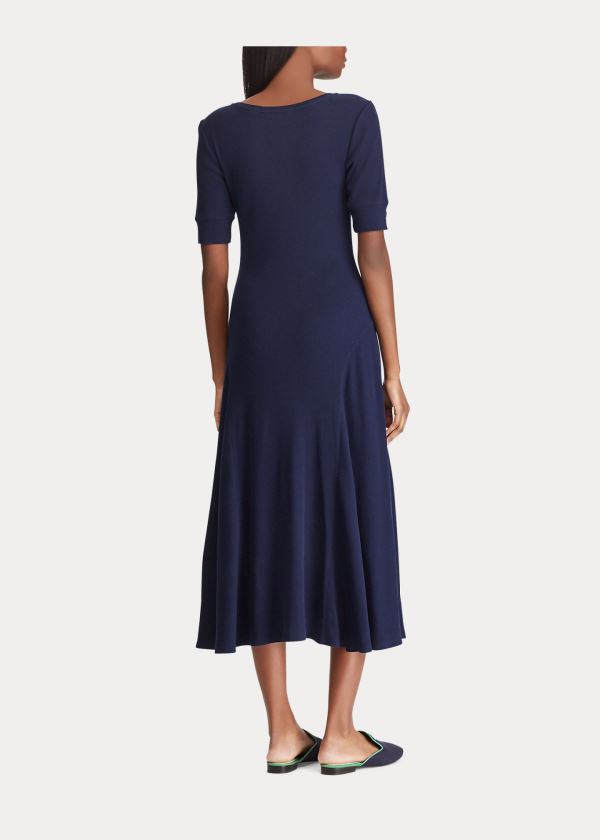 Sukienka Ralph Lauren Cotton Fit-and-Flare Dress Damskie Granatowe | NSUF4695