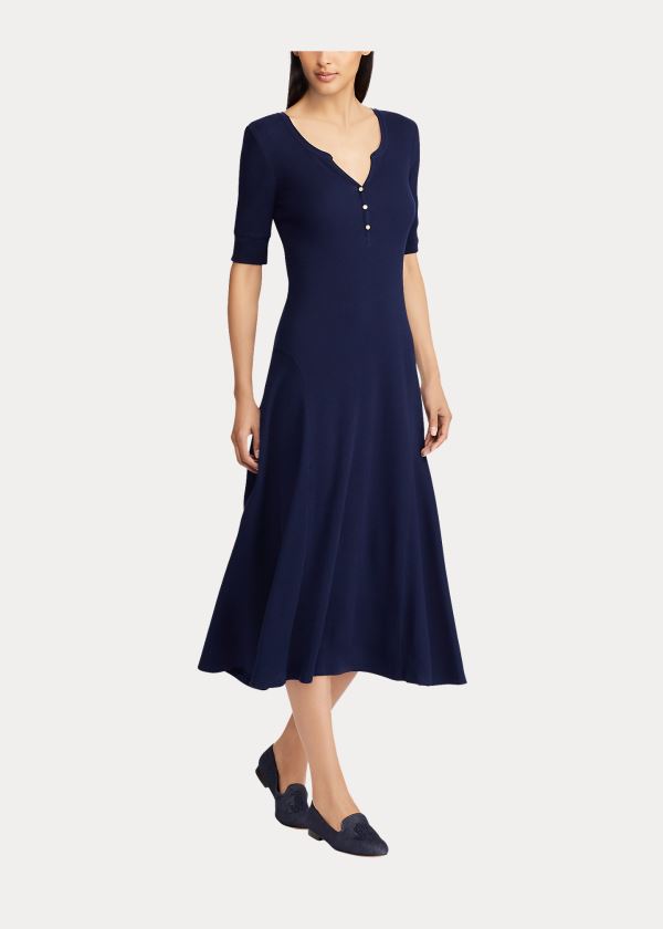 Sukienka Ralph Lauren Cotton Fit-and-Flare Dress Damskie Granatowe | QGOD5457