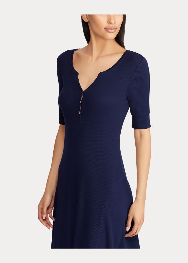 Sukienka Ralph Lauren Cotton Fit-and-Flare Dress Damskie Granatowe | QGOD5457