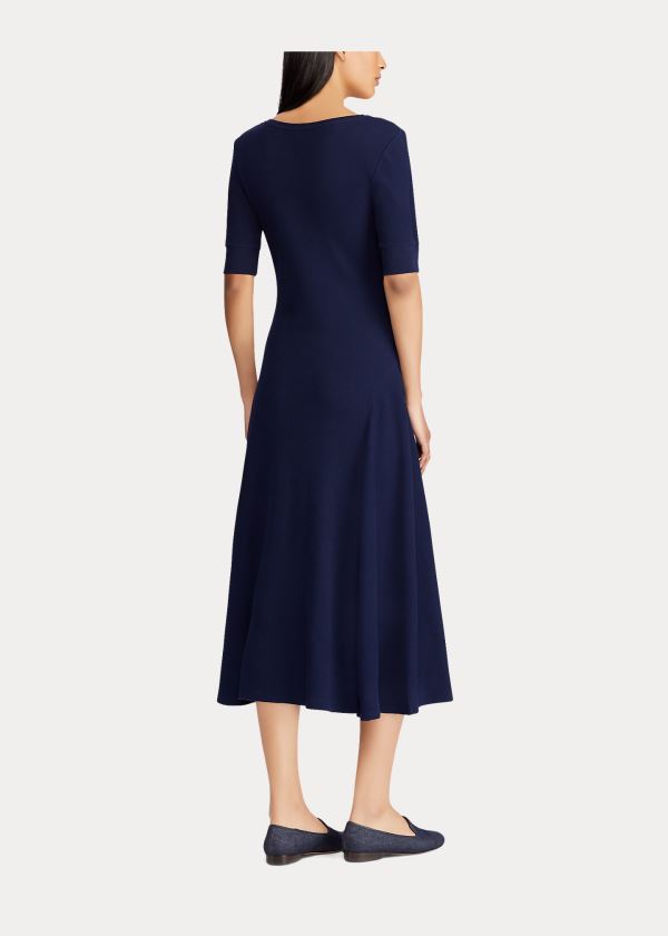 Sukienka Ralph Lauren Cotton Fit-and-Flare Dress Damskie Granatowe | QGOD5457