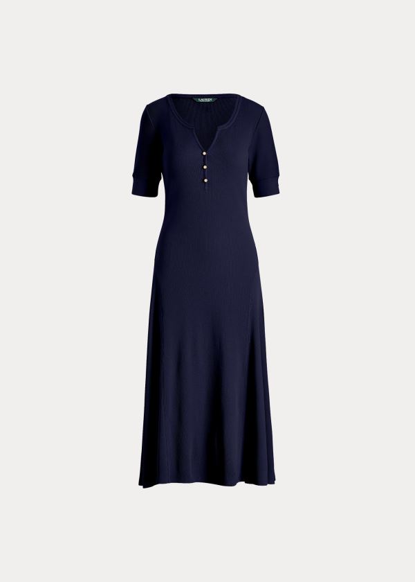 Sukienka Ralph Lauren Cotton Fit-and-Flare Dress Damskie Granatowe | QGOD5457