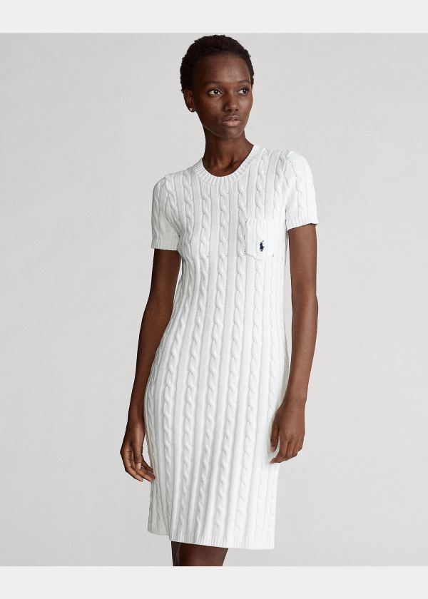 Sukienka Ralph Lauren Cotton Short-Sleeve Dress Damskie Białe | LIGF7770