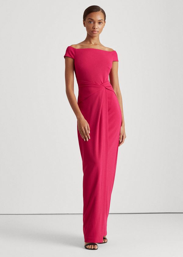 Sukienka Ralph Lauren Crepe Off-the-Shoulder Dress Damskie Głęboka Fuksja | URDE9323