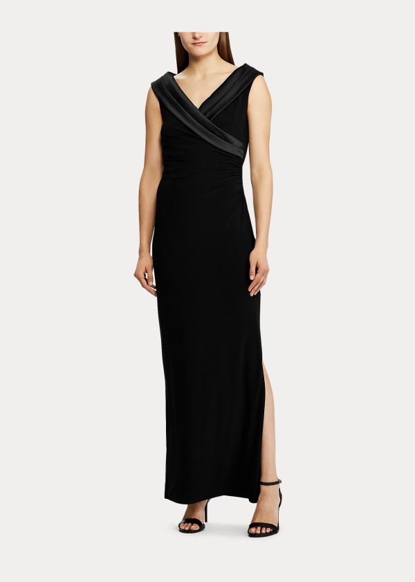 Sukienka Ralph Lauren Crepe Off-the-Shoulder Gown Damskie Czarne | PQUN3628