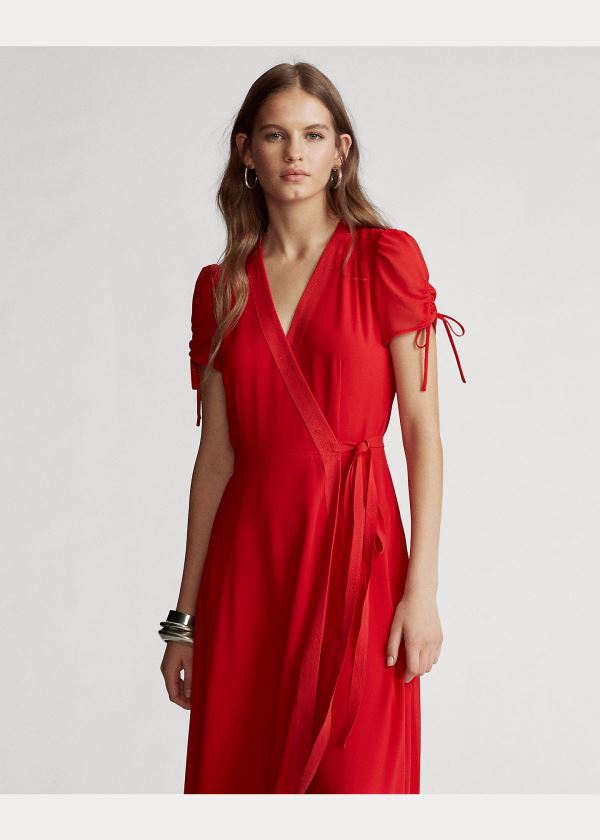 Sukienka Ralph Lauren Crepe Wrap Dress Damskie Czerwone | VRQM8770