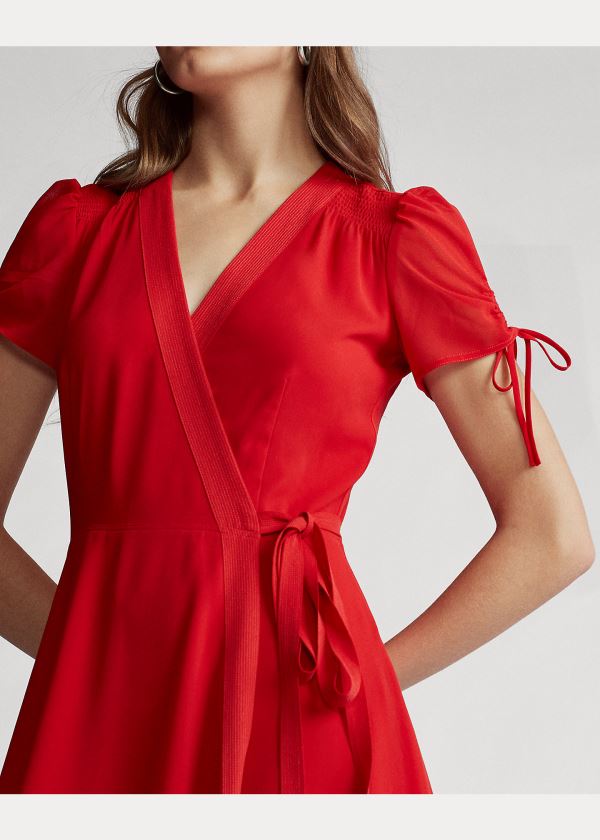 Sukienka Ralph Lauren Crepe Wrap Dress Damskie Czerwone | VRQM8770