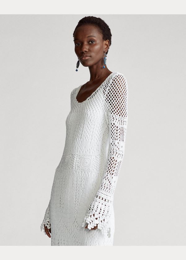 Sukienka Ralph Lauren Crocheted Cotton Dress Damskie Białe | DEUN4941