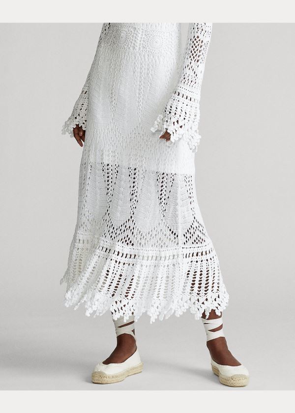 Sukienka Ralph Lauren Crocheted Cotton Dress Damskie Białe | DEUN4941