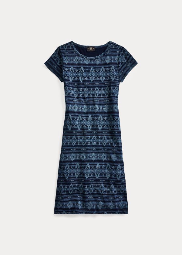 Sukienka Ralph Lauren Discharge-Printed Jersey Dress Damskie Indygo Niebieskie Niebieskie | KZHR8207