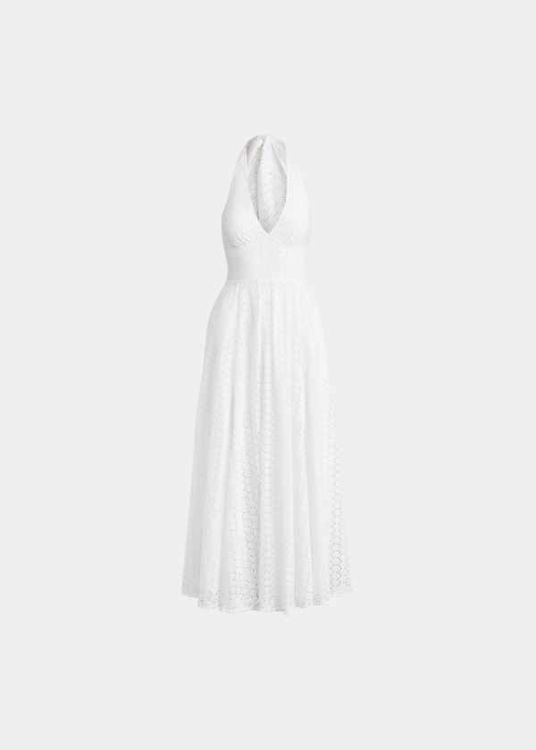 Sukienka Ralph Lauren Eyelet Cotton Halter Dress Damskie Białe | SMYI5876