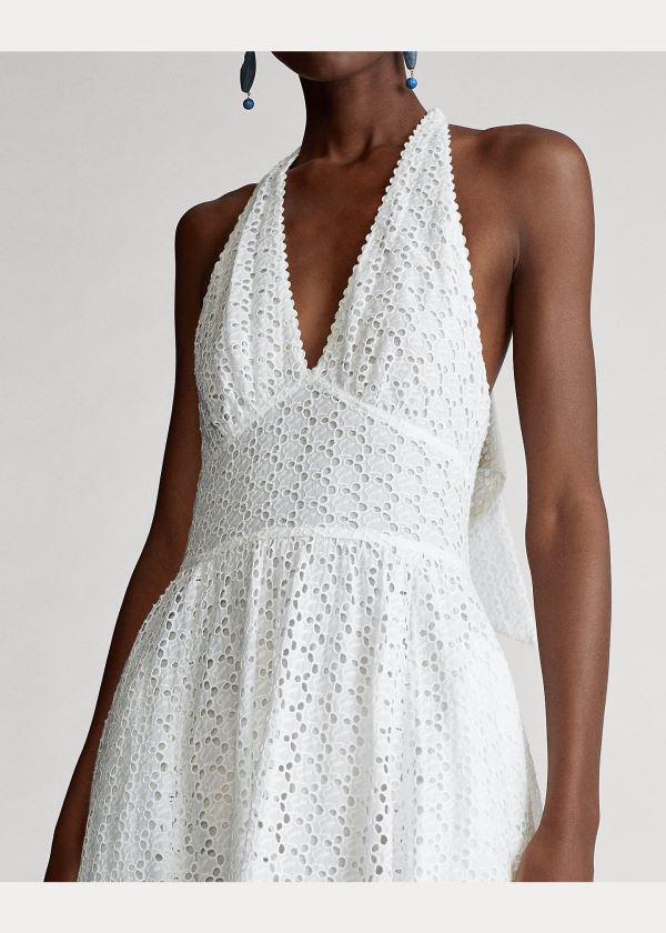 Sukienka Ralph Lauren Eyelet Cotton Halter Dress Damskie Białe | SMYI5876