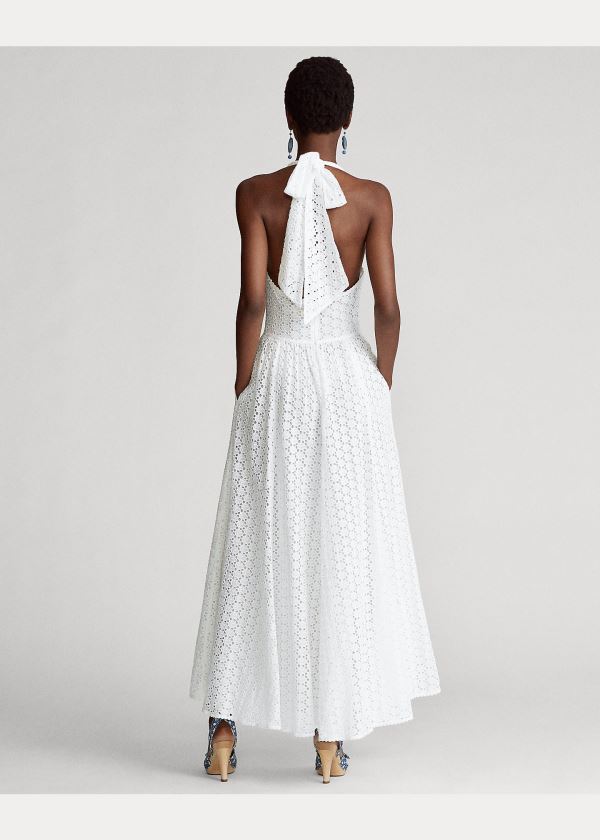 Sukienka Ralph Lauren Eyelet Cotton Halter Dress Damskie Białe | SMYI5876