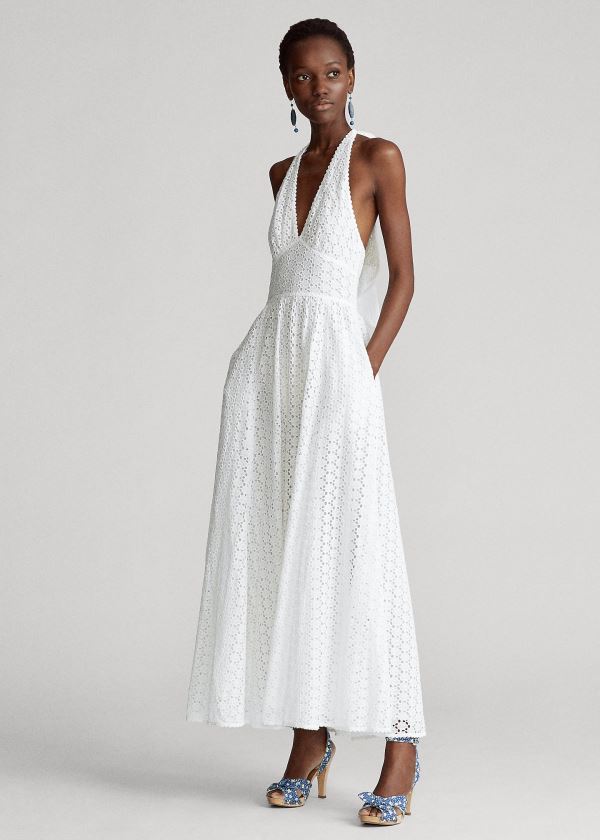 Sukienka Ralph Lauren Eyelet Cotton Halter Dress Damskie Białe | SMYI5876