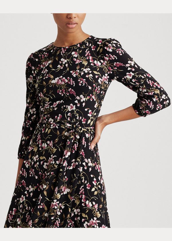 Sukienka Ralph Lauren Floral Balloon-Sleeve Dress Damskie Czarne Różowe Kolorowe | TRIP2209