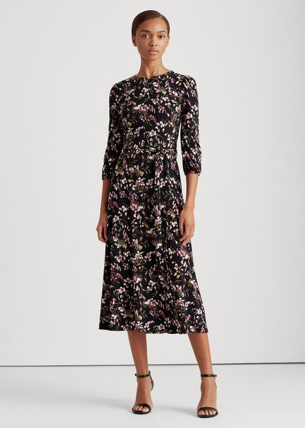 Sukienka Ralph Lauren Floral Balloon-Sleeve Dress Damskie Czarne Różowe Kolorowe | TRIP2209