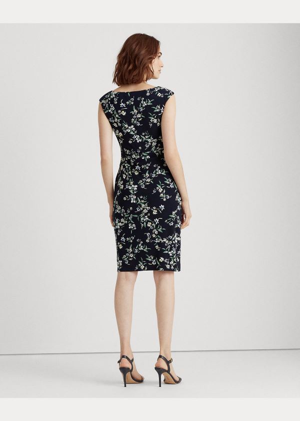 Sukienka Ralph Lauren Floral Boatneck Dress Damskie Granatowe Niebieskie Kolorowe | MQXQ7578